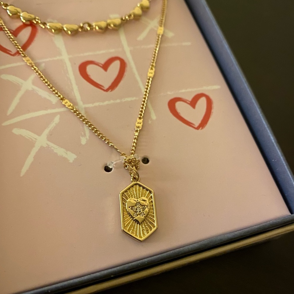 NWT Aeropostale LOVE Gold Plated Layered Necklace Set | CZ Double Chain - Picture 2 of 3